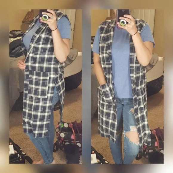 DAVI & DANI | NWT Plaid Belted Boyfriend Vest Medium - Picture 2 of 3